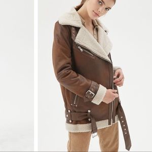 Avec Les Filles Oversized Moto Sherpa Jacket